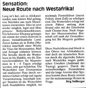  16.09.1992 - Moto Sport SchweizSensation: Neue Route nach Westafrika!