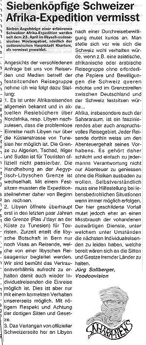  16.02.1996 - Sahara-NewsSiebenköpfige Schweizer Afrika-Expedition vermisst