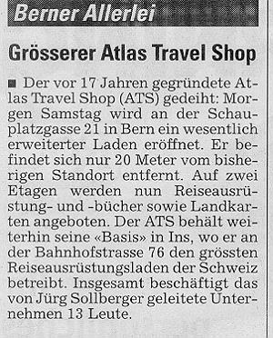 31.10.1997 - Berner TagblattGrösserer Atlas Travel Shop