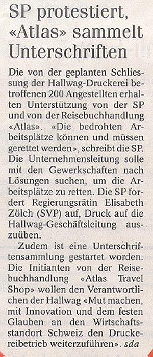  23.01.1998 - Berner ZeitungAtlas sammelt Unterschriften für Hallwag