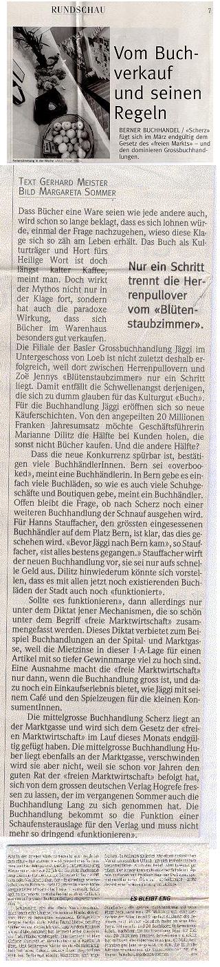 04.03.1998 - Berner ZeitungVom Buchverkauf in der Stadt Bern